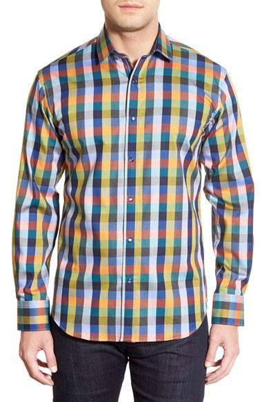 Men's Bugatchi Classic Fit Check Print Sport Shirt
