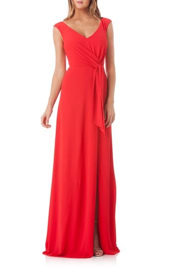 Women's Kay Unger Tie Waist Gown - Red