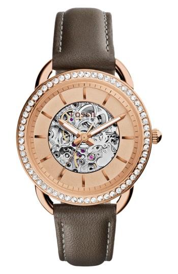 Women's Fossil Tailor Automatic Leather Strap Watch, 35mm