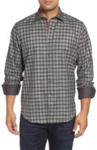 Men's Bugatchi Classic Fit Heathered Windowpane Sport Shirt - Grey