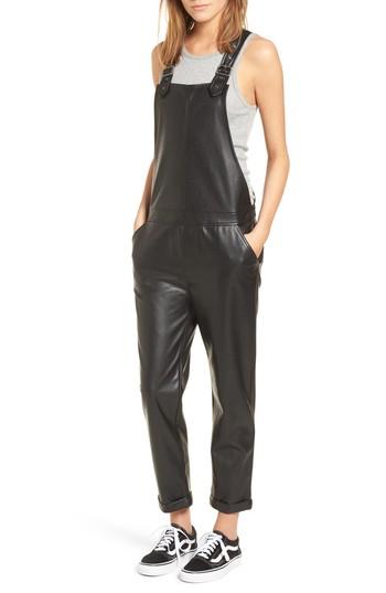 Women's David Lerner Faux Leather Overalls - Black