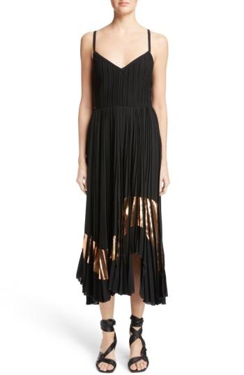 Women's Proenza Schouler Foil Print Pleated Midi Dress - Black