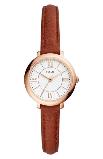 Women's Fossil Mini Jacqueline Leather Strap Watch, 27mm