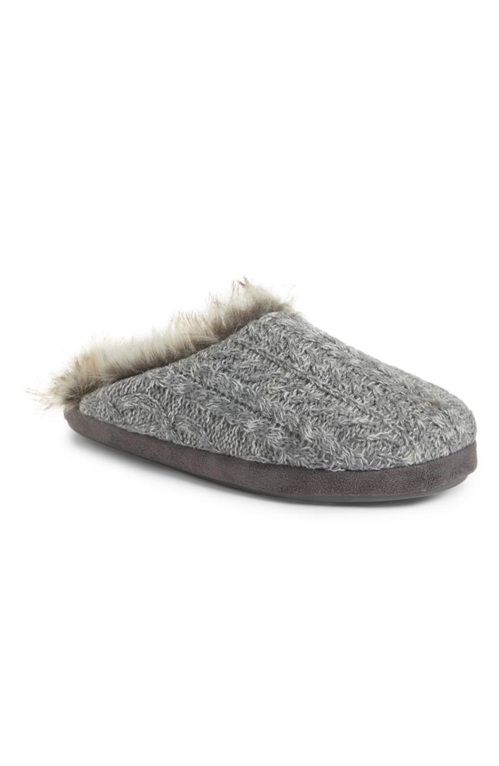 Women's Pj Salvage Faux Fur Trim Cable Knit Slipper - Grey