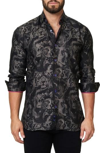 Men's Maceoo Luxor Animal Head Trim Fit Sport Shirt (m) - Black