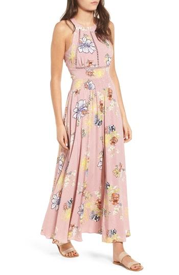 Women's Bp. Floral Print Halter Maxi Dress, Size - Pink