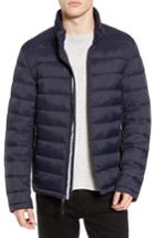 Men's Black Rivet Water Resistant Packable Puffer Jacket - Blue