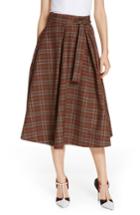 Women's Msgm Tartan A-line Midi Skirt Us / 38 It - Burgundy