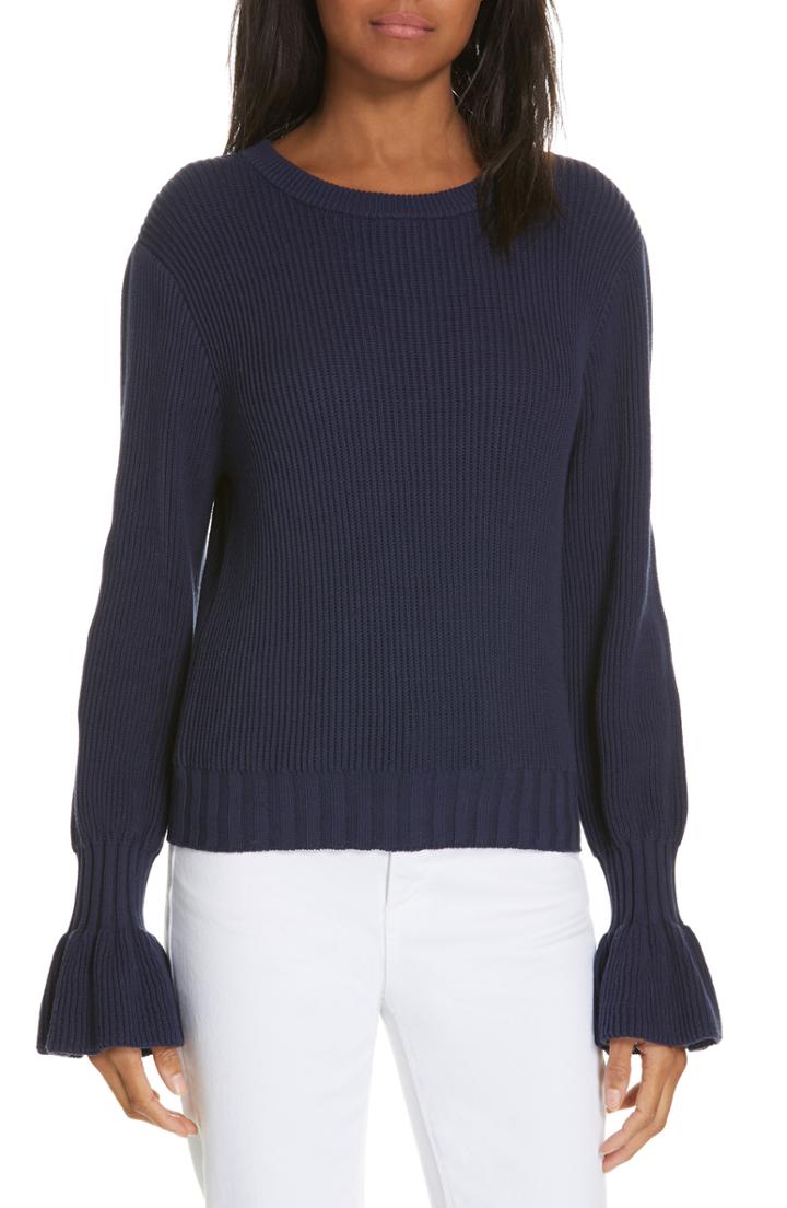 Women's Milly Fisherman Flounce Sleeve Sweater, Size - Blue