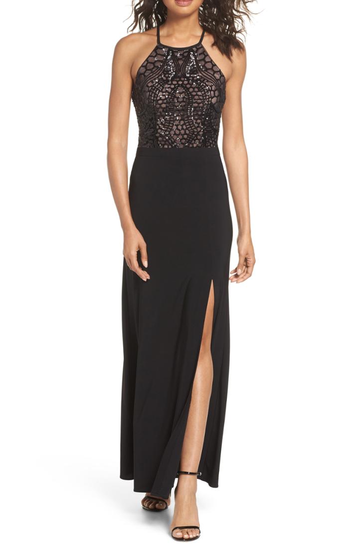 Women's Morgan & Co. Sequin Halter Gown /10 - Black