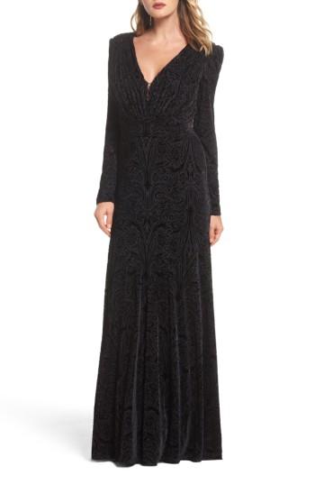 Women's Tadashi Shoji Plunge Burnout Gown - Black