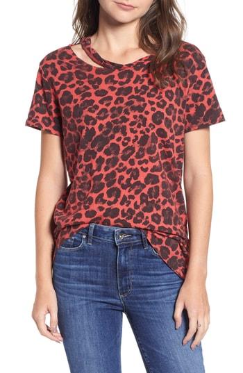 Women's Pam & Gela Leopard Print Cutout Tee, Size - Red