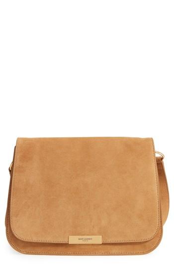 Saint Laurent Amalia Suede Flap Shoulder Bag - Brown