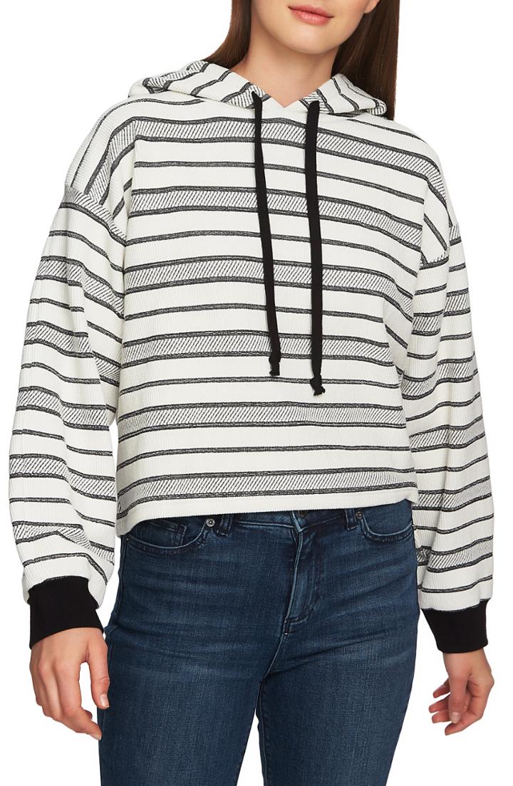 Women's 1.state Jacquard Knit Stripe Hooded Pullover - White