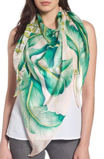 Women's Echo Palm Print Silk Triangle Scarf, Size - Pink