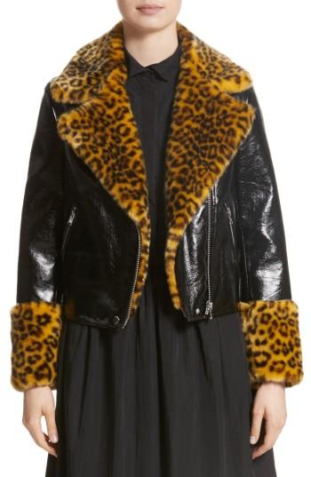 Women's Shrimps Maisie Faux Leather Biker Jacket With Faux Fur Trim