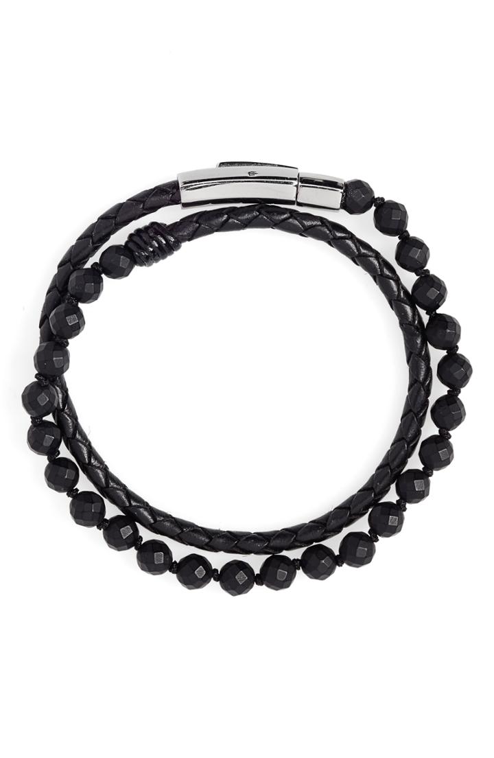 Men's Jonas Studio Hand Knotted Onyx & Leather Bracelet