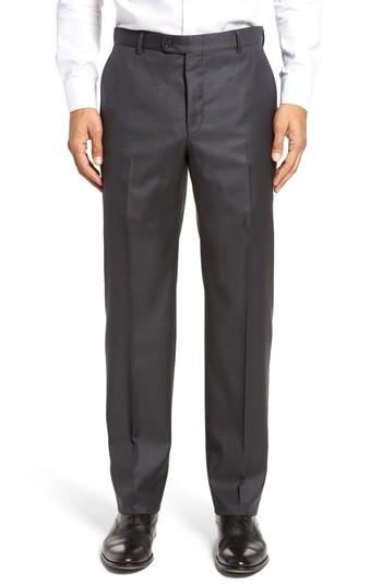 Men's Hickey Freeman Flat Front Solid Wool Trousers R - Black