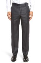 Men's Hickey Freeman Flat Front Solid Wool Trousers R - Black