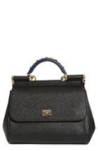 Dolce & Gabbana Medium Miss Sicily Embellished Top Handle Leather Satchel - Black