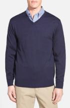 Men's Cutter & Buck 'douglas' Merino Wool Blend V-neck Sweater, Size - Blue (online Only)
