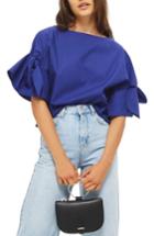 Women's Topshop Bow Sleeve Blouse Us (fits Like 0) - Blue