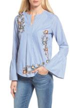 Women's Caslon Embroidered Bell Sleeve Top - Blue