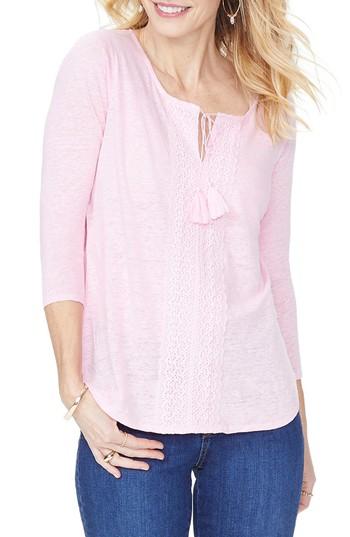 Women's Nydj Lace Tie Henley - Pink