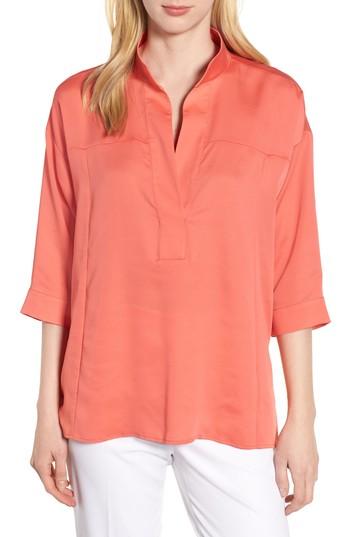 Women's Ming Wang Split Neck Blouse - Orange