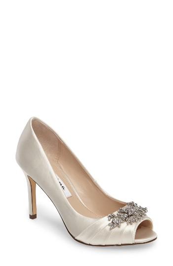 Women's Nina Rumina Embellished Peep Toe Pump M - Ivory