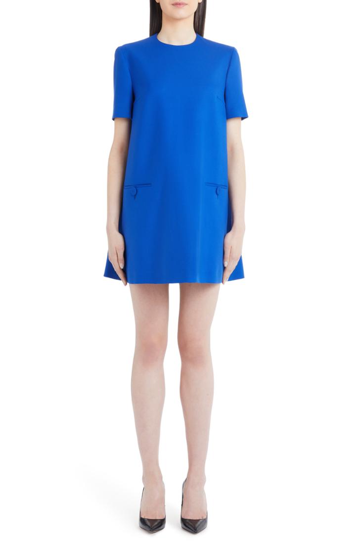 Women's Sara Battaglia Stretch Wool A-line Dress Us / 40 It - Blue