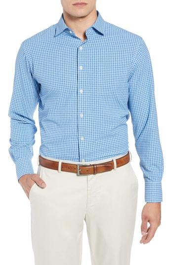 Men's Peter Millar Hills Regular Fit Check Performance Sport Shirt, Size - Blue
