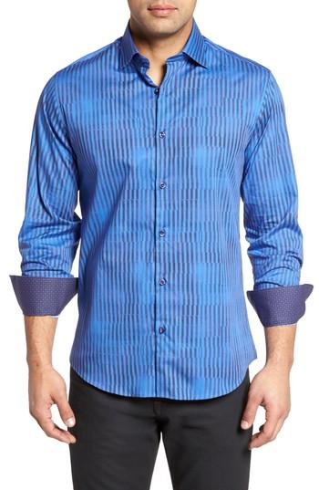 Men's Stone Rose Bold Fx Stripe Print Sport Shirt (m) - Blue