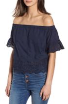 Women's Madewell Off The Shoulder Eyelet Blouse, Size - Blue