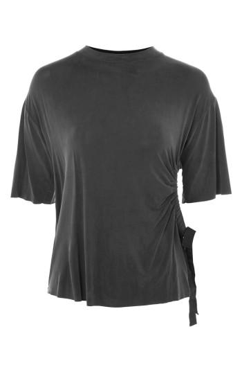 Women's Topshop Boutique Ruched Cutout Tee Us (fits Like 6-8) - Black