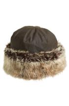 Women's Barbour 'ambush' Waxed Cotton Hat With Faux Fur Trim - Green
