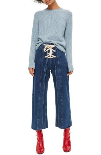 Women's Topshop Ribbed Crewneck Sweater Us (fits Like 0-2) - Blue