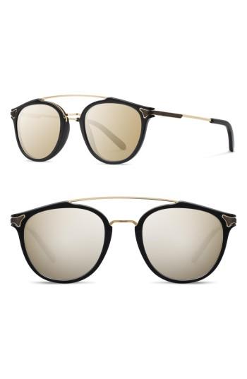 Men's Shwood Kinsrow 49mm Acetate & Wood Sunglasses - Black/ Gold Mirror