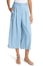 Women's Tibi Drape Chambray Pleated Crop Wide Leg Pants - Blue