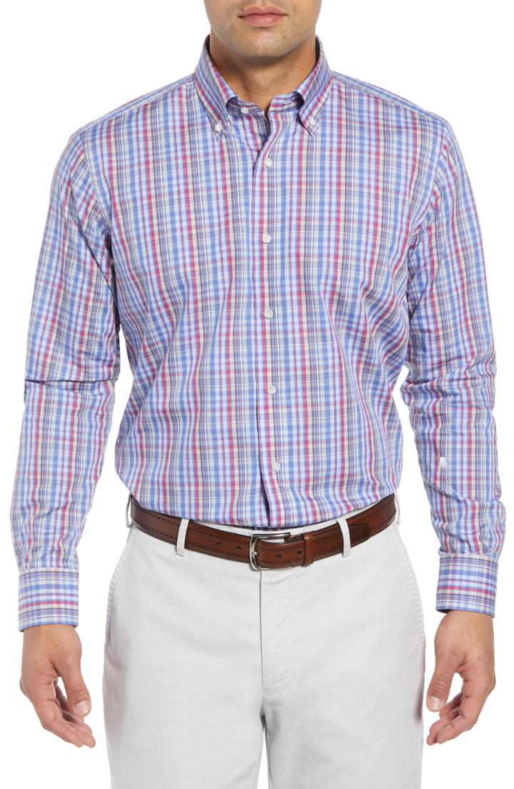Men's Peter Millar Collection Fika Regular Fit Plaid Sport Shirt, Size - Purple