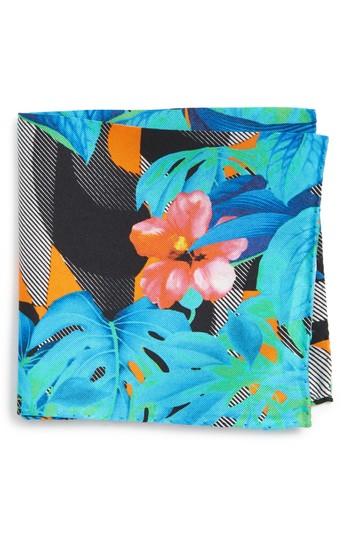 Men's Eton Tropical Floral Silk Pocket Square, Size - Blue