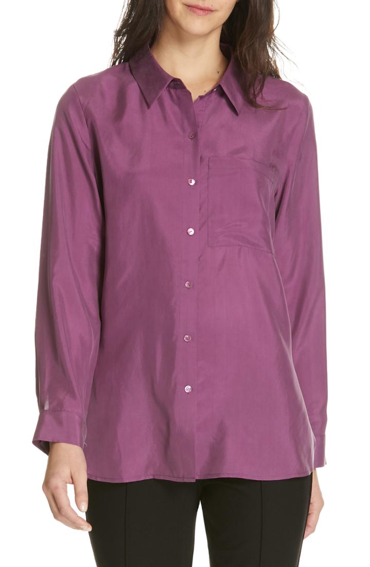 Women's Eileen Fisher Washed Silk Blouse, Size - Brown