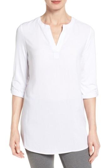 Petite Women's Pleione Split Neck Roll Sleeve Tunic P - White