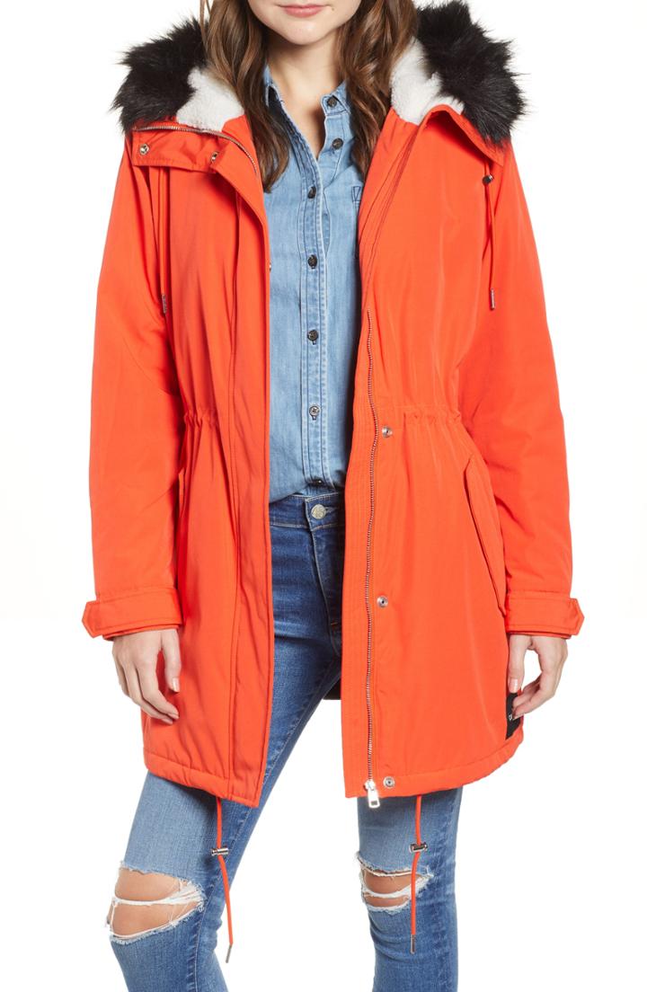 Women's Calvin Klein Jeans Faux Fur Trim Parka