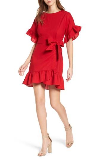 Women's Socialite Ruffle Faux Wrap Dress - Red