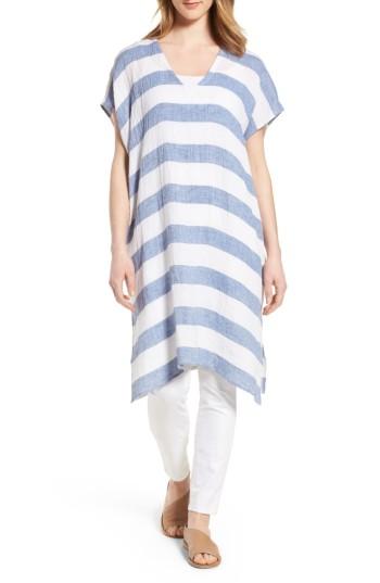 Women's Eileen Fisher Stripe Organic Linen Tunic, Size - Blue