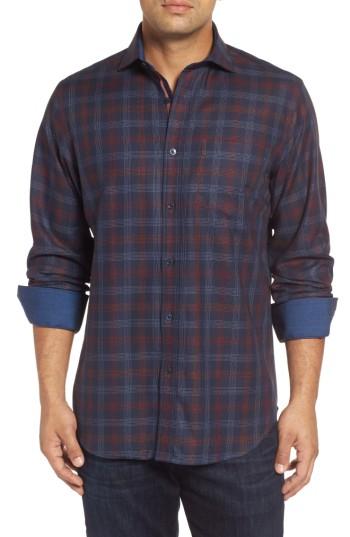 Men's Bugatchi Classic Fit Pinstripe Check Sport Shirt - Blue
