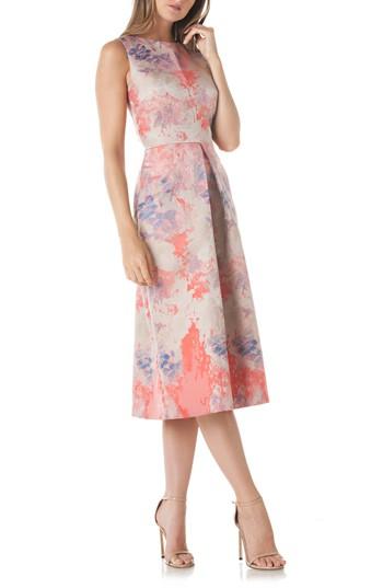 Women's Kay Unger Floral Pleat Midi Dress - Pink