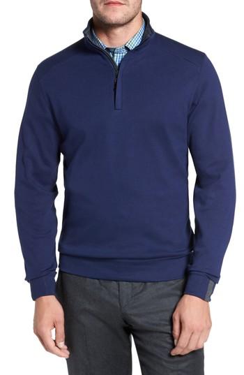 Men's David Donahue Interlock Knit Quarter Zip Pullover, Size - Blue