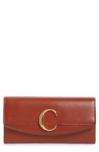 Women's Chloe Long Calfskin Leather Flap Wallet - Brown